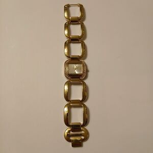 Accutime Novelle Women's Gold Tone Quartz Watch Rhinestone Bezel Japan Movt